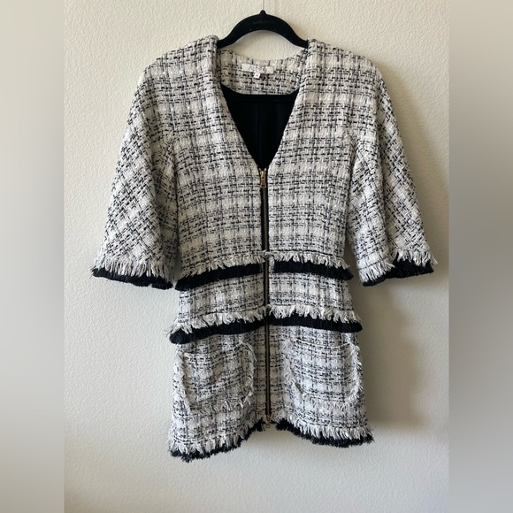 Alexis Dresses & Skirts - Alexis black and white tweeted plaid short sleeve mini dress